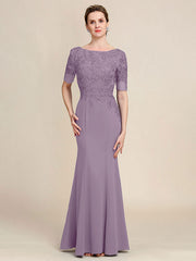 Grey Blue Mermaid Floor Length Chiffon Mother of Bride Dress With Appliques