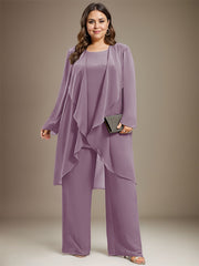 Pantsuit Separates Scoop Floor-Length Chiffon Mother of the Bride Dress