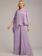 Separates Jumpsuit/Pantsuit Scoop Floor-Length Chiffon Mother of the Bride Dress With Beading