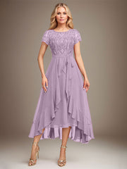 Asymmetrical Sequin Mother of Bride Dress with Appliques