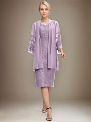 Sheath/Column Scoop Knee-Length Lace Mother of the Bride Dress With Sequins Beading