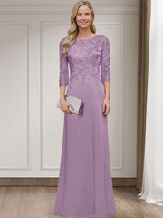 Sheath/Column Scoop Neck 3/4 Sleeves Silk Like Satin Mother Of The Bride Dresses With Lace