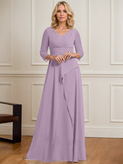 A-line V-Neck Floor-Length Chiffon Mother of the Bride Dress With Pleated Beading