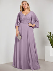A-line V-Neck Floor-Length Chiffon Lace Mother of the Bride Dress With Sequins Beading