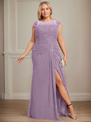 Sheath/Column Scoop Illusion Floor-Length Chiffon Lace Mother of the Bride Dress With Pleated Sequins Beading