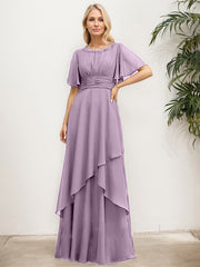 A-line Scoop Floor-Length Chiffon Mother of the Bride Dress With Pleated Sequins Beading
