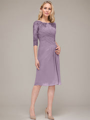 Sheath/Column Knee-Length Chiffon Mother of the Bride Dress With Jacket Appliqued Pleated
