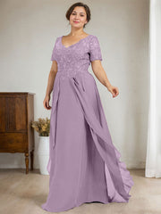 A-line V-Neck Floor-Length Chiffon Lace Mother of the Bride Dress