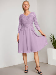 A-line V-Neck Knee-Length Lace Chiffon Mother of the Bride Dress With Sequins