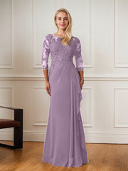 A-Line Floor-Length Scoop Chiffon Mother of Bride Dress