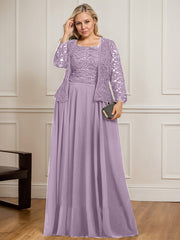 A-line Square Floor-Length Lace Chiffon Mother of the Bride Dress With Sequins