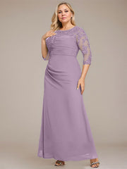 A-line Scoop Floor-Length Chiffon Lace Mother of the Bride Dress With Sequins Beading Pleated