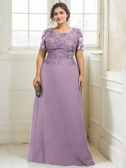 A-line Scoop Floor-Length Lace Chiffon Mother of the Bride Dress With Sequins