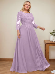 A-line Scoop Floor-Length Lace Chiffon Mother of the Bride Dress With Sequins