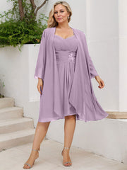 Sheath/Column Sweetheart Knee-Length Chiffon Mother of the Bride Dress With Beading Appliques Lace Sequins Pleated