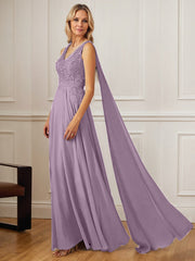 A-Line V-Neck Floor-Length Chiffon Mother of the Bride Dress