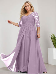 A-line V-Neck Floor-Length Lace Chiffon Mother of the Bride Dress With Sequins