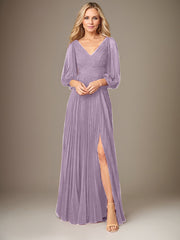 A-Line V-Neck Floor-Length Chiffon Mother of the Bride Dress
