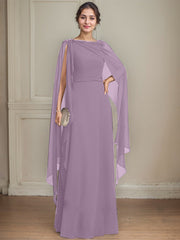 A-line Scoop Floor-Length Chiffon Mother of the Bride Dress With Bow Pleated