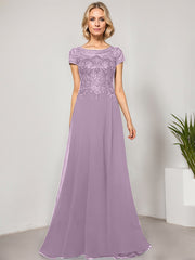 A-line Scoop Illusion Floor-Length Lace Chiffon Evening Dress With Sequins