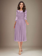 Plum A-Line Scoop Lace Chiffon Mother of the Bride Dress