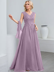 A-Line V-Neck Sleeveless Chiffon Mother Of The Bride Dresses With Lace