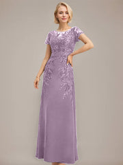 Sheath/Column Scoop Illusion Floor-Length Lace Chiffon Mother of the Bride Dress With Sequins