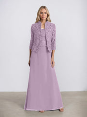 Sheath/Column Square Neck Floor-Length Chiffon Mother of the Bride Dress