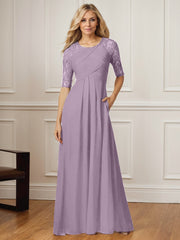 A-Line Square Neck Floor-Length Chiffon Mother of the Bride Dress