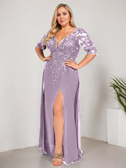 Sheath/Column V-Neck Floor-Length Lace Chiffon Mother of the Bride Dress With Sequins