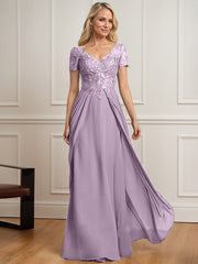 A-line V-Neck Floor-Length Chiffon Lace Mother of the Bride Dress