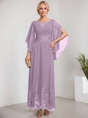 A-line Scoop Illusion Ankle-Length Lace Chiffon Mother of the Bride Dress With Sequins
