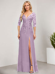 Sheath/Column V-Neck Floor-Length Lace Chiffon Mother of the Bride Dress With Sequins