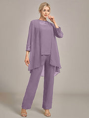 Navy Long Sleeves 3 Pieces Mother of the Bride Pant Suits