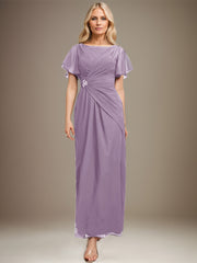 A-line Scoop Ankle-Length Chiffon Mother of the Bride Dress With Beading Pleated