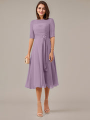 A-Line Boat-neck Pleated Chiffon Mother of the Bride Dress
