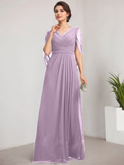 A-line V-Neck Floor-Length Chiffon Mother of the Bride Dress With Pleated