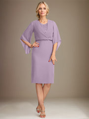 Sheath/Column V-Neck Knee-Length Lace Chiffon Mother of the Bride Dress With Sequins