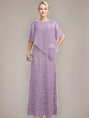 Sheath/Column Scoop Floor-Length Chiffon Lace Mother of the Bride Dress With Sequins Beading