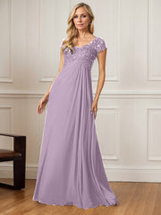 A-Line V-Neck Floor-Length Chiffon Mother of the Bride Dress