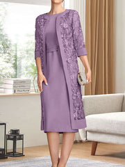 Sheath/Column Scoop Knee-Length Chiffon Mother of the Bride Dress With Pleated Sequins
