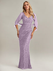 Mermaid V-Neck Floor-Length Chiffon Mother of the Bride Dress