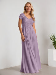 A-Line V-Neck Floor-Length Chiffon Mother of the Bride Dress
