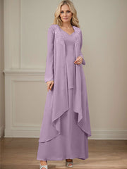 Elegant V-Neck Long Sleeves Floor-Length Mother Of The Bride Dresses WithWrap