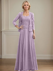 A-Line Square Neckline Chiffon Mother Of The Bride Dresses With Lace