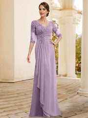 Sheath/Column V-Neck Chiffon Mother Of The Bride Dresses With Appliques Lace