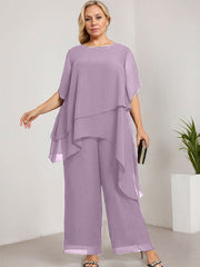 Separates Jumpsuit/Pantsuit Scoop Ankle-Length Chiffon Mother of the Bride Dress