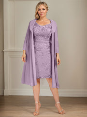 Sheath/Column V-Neck Knee-Length Lace Chiffon Mother of the Bride Dress