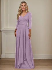 A-Line V-Neck Floor-Length Chiffon Mother of the Bride Dress