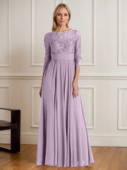 A-Line Scoop Floor-Length Sequins Chiffon Mother of the Bride Dress
